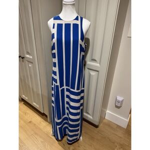 Donna Morgan Women's Striped Long Maxi Dress Geometric Blue & White Size 10 Chic